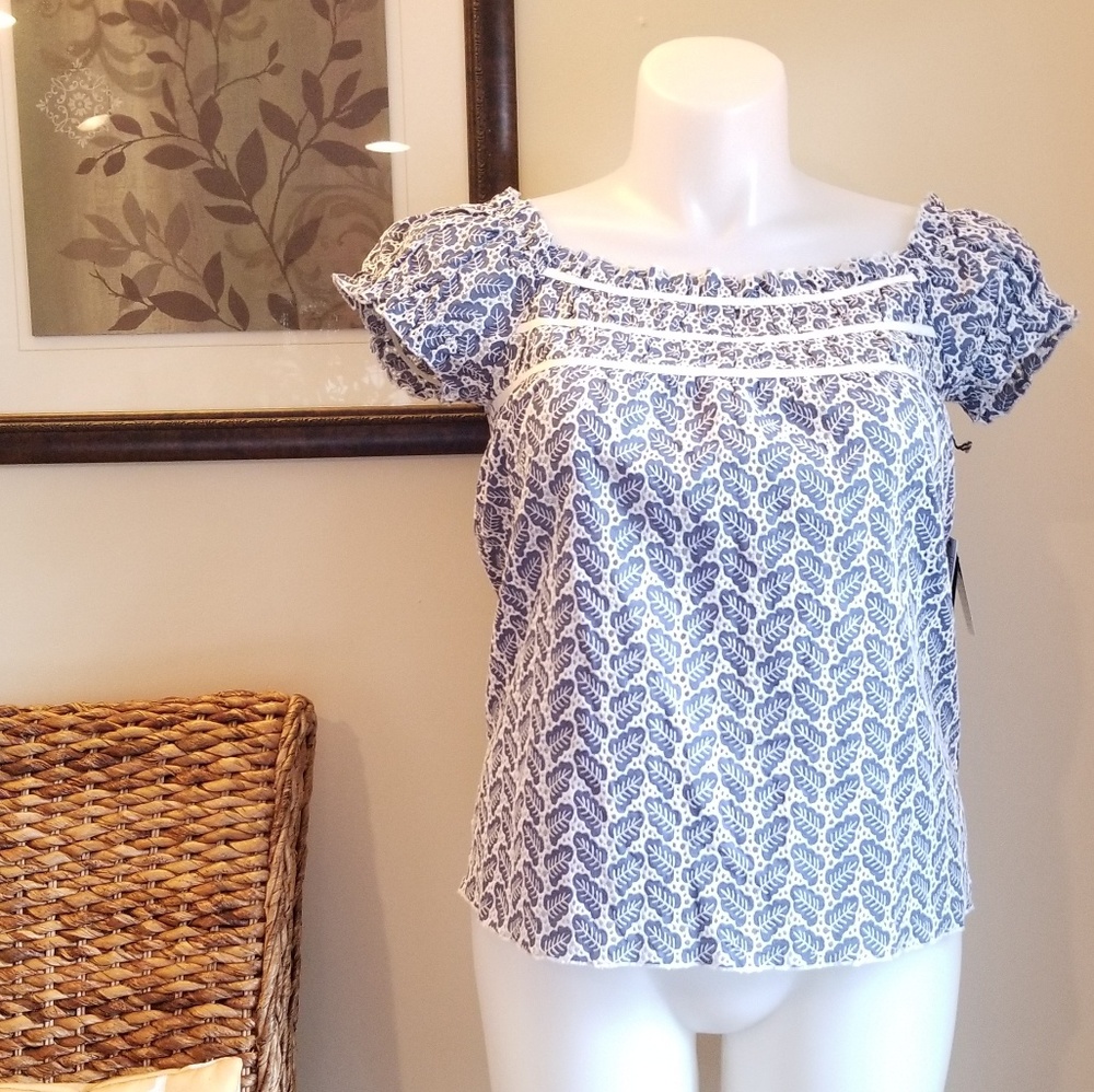 Anna Sui | Blue Eyelet Off Shoulder Blouse